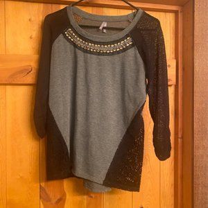 Vanity Gray Black Shirt with Gold Beading
